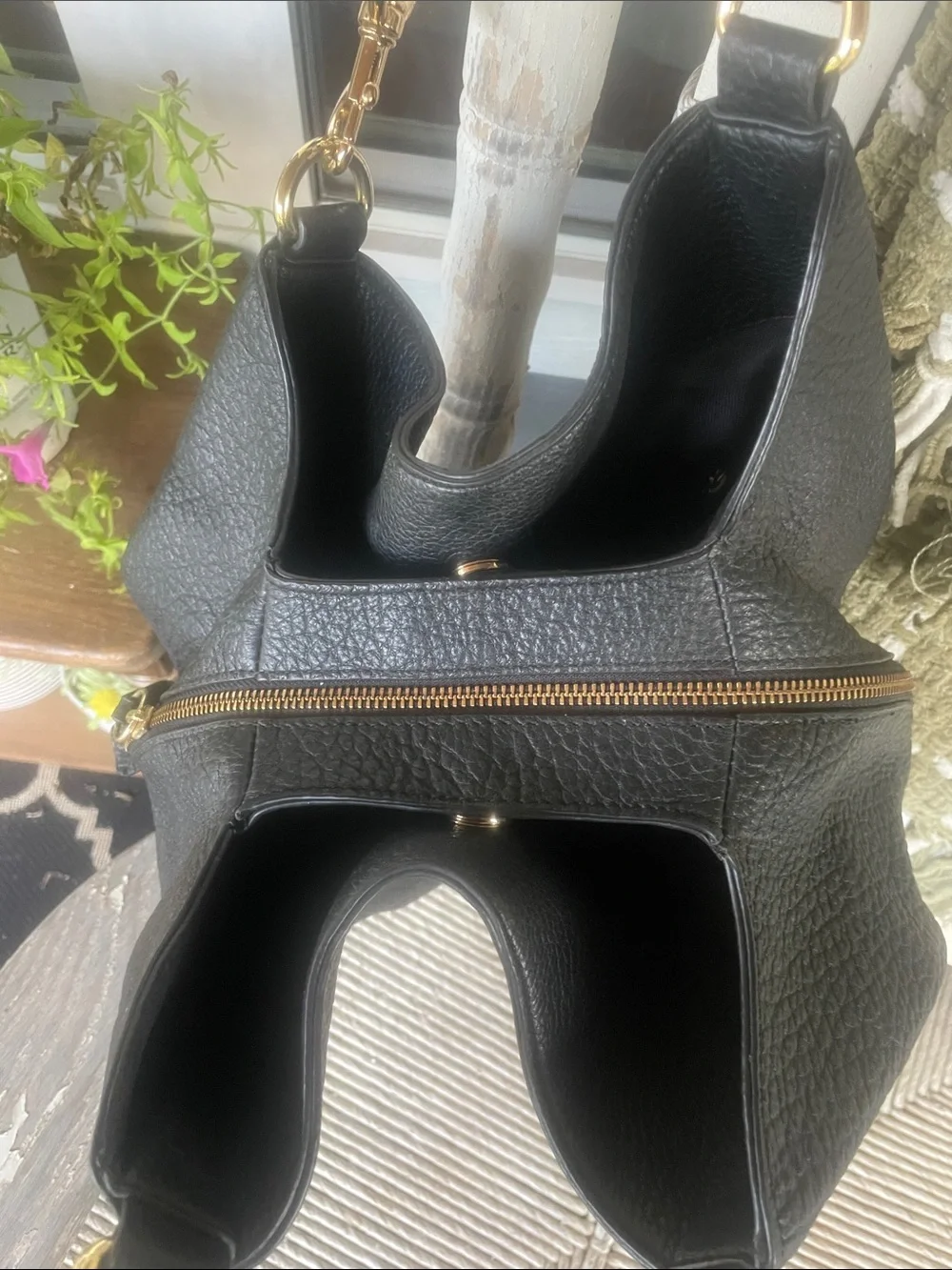 Vince Camuto Black Pebbled Leather Slouch Hobo with Gold Hardware